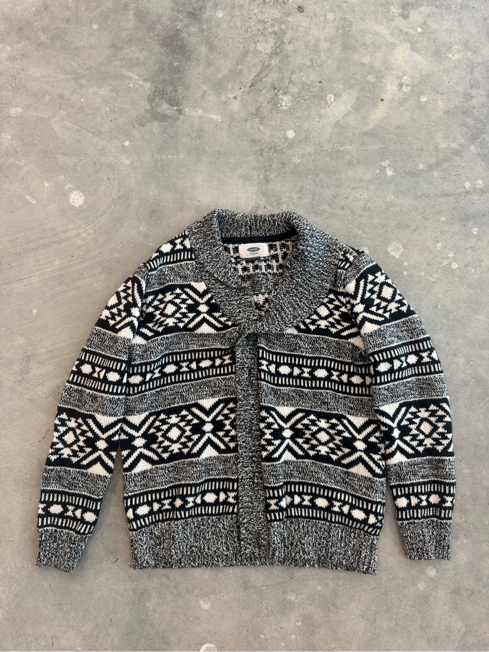 Old Navy Black and White Patterned Shawl Collar Cardigan